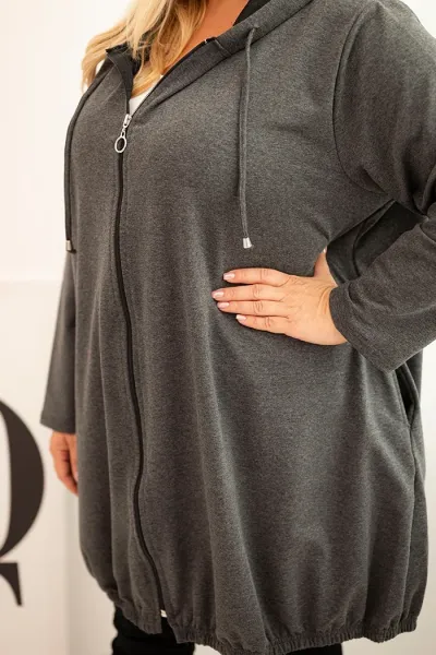 Legínovo Dámska bavlnená mikina Plus Size s kapucňou a zipsom cappuccino Farba: Modrá, Veľkosť: UNI