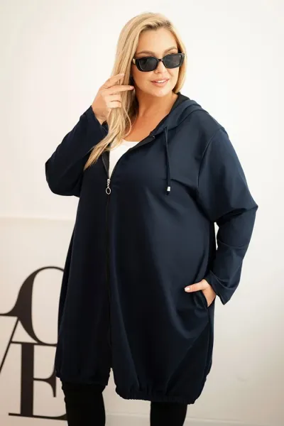 Legínovo Dámska bavlnená mikina Plus Size s kapucňou a zipsom cappuccino Farba: Modrá, Veľkosť: UNI