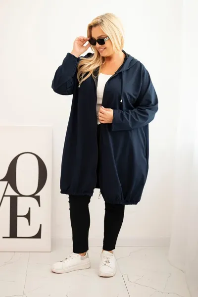 Legínovo Dámska bavlnená mikina Plus Size s kapucňou a zipsom cappuccino Farba: Modrá, Veľkosť: UNI