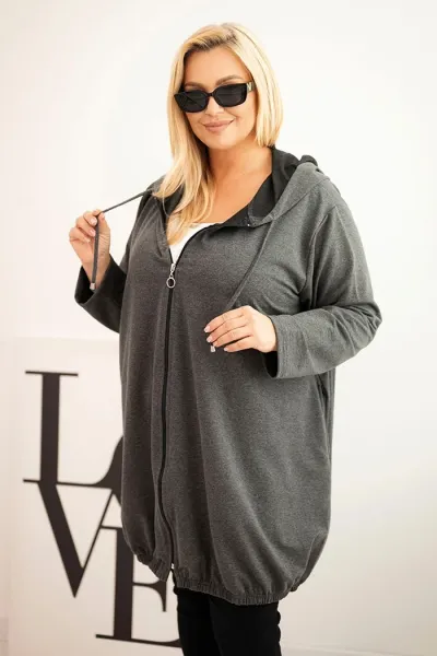 Legínovo Dámska bavlnená mikina Plus Size s kapucňou a zipsom cappuccino Farba: Modrá, Veľkosť: UNI