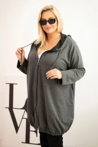 Legínovo Dámska bavlnená mikina Plus Size s kapucňou a zipsom cappuccino Farba: Modrá, Veľkosť: UNI