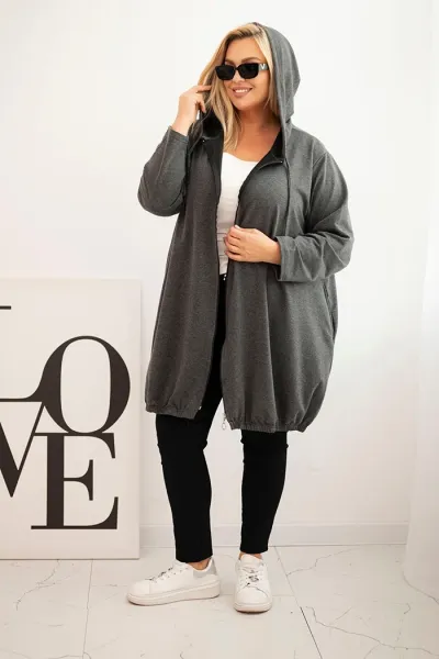 Legínovo Dámska bavlnená mikina Plus Size s kapucňou a zipsom cappuccino Farba: Modrá, Veľkosť: UNI