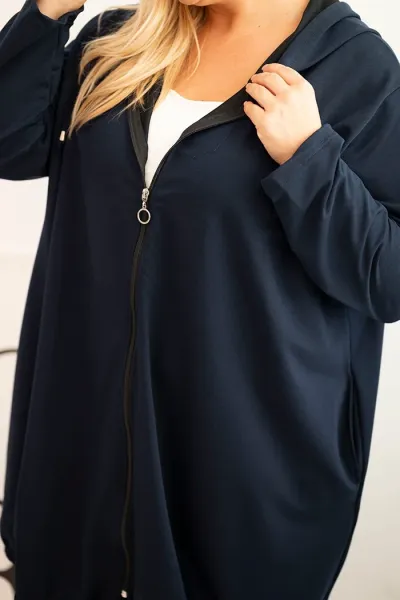 Legínovo Dámska bavlnená mikina Plus Size s kapucňou a zipsom cappuccino Farba: Modrá, Veľkosť: UNI