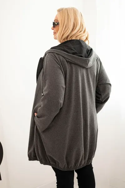 Legínovo Dámska bavlnená mikina Plus Size s kapucňou a zipsom cappuccino Farba: Modrá, Veľkosť: UNI