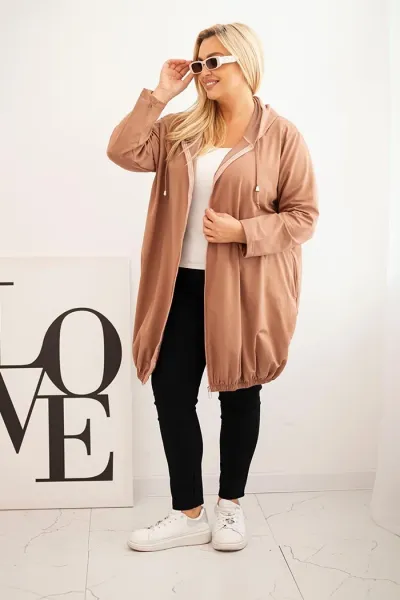 Legínovo Dámska bavlnená mikina Plus Size s kapucňou a zipsom cappuccino Farba: Modrá, Veľkosť: UNI