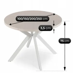 JAKS Okrúhly rozkladací stôl Lukas biely 100 - 250 cm kašmír