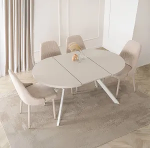 JAKS Okrúhly rozkladací stôl Lukas biely 100 - 250 cm kašmír