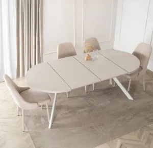 JAKS Okrúhly rozkladací stôl Lukas biely 100 - 250 cm kašmír