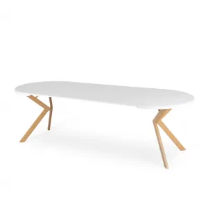 JAKS Okrúhly rozkladací stôl Lukas biely 100 - 250 cm škandinávsky dub