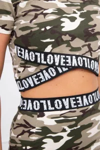 Legínovo Súprava blúzky so sukňou maskáčová khaki+ecru Farba: Khaki, Veľkosť: UNI