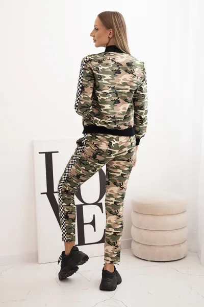 Legínovo Dámska maskáčová tepláková súprava z bavlny so zipsom a sťahovačkami khaki+čierna Farba: Sivá, Veľkosť: UNI