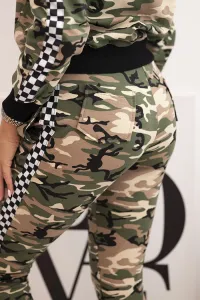 Legínovo Dámska maskáčová tepláková súprava z bavlny so zipsom a sťahovačkami khaki+čierna Farba: Sivá, Veľkosť: UNI