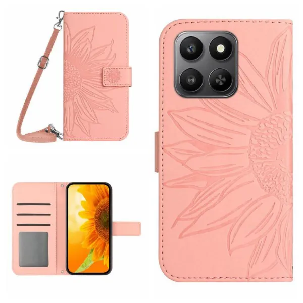 ART SUNFLOWER Peňaženkový obal so šnúrkou pre Honor 400 Smart 5G / Honor X7d ružový