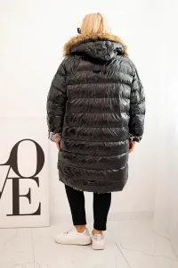Legínovo Dámska bunda Plus Size s kapucňou a kožušinou čierna Veľkosť: XL