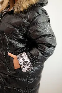 Legínovo Dámska bunda Plus Size s kapucňou a kožušinou čierna Veľkosť: XL
