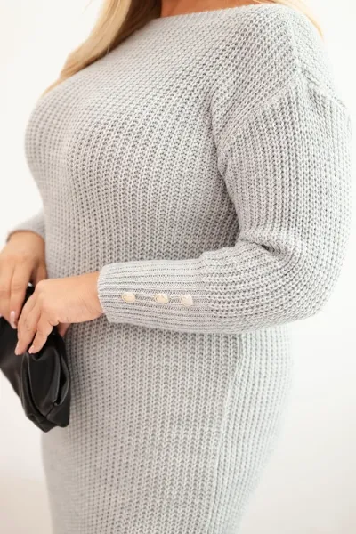 Legínovo Dámske svetríkové šaty Plus Size s mohérom sivé Farba: Khaki, Veľkosť: UNI