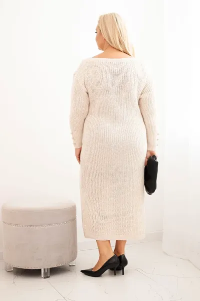 Legínovo Dámske svetríkové šaty Plus Size s mohérom sivé Farba: Khaki, Veľkosť: UNI