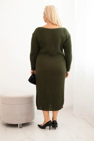 Legínovo Dámske svetríkové šaty Plus Size s mohérom sivé Farba: Khaki, Veľkosť: UNI