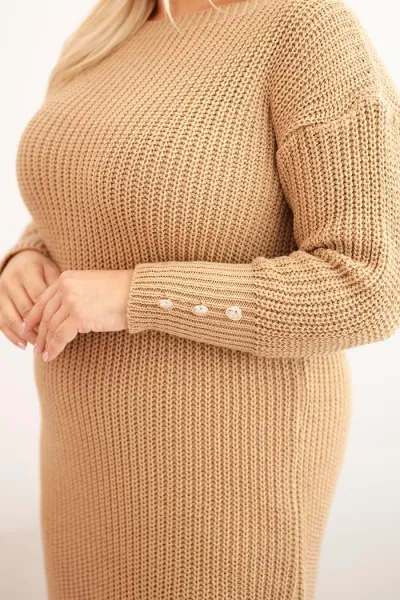 Legínovo Dámske svetríkové šaty Plus Size s mohérom sivé Farba: Khaki, Veľkosť: UNI