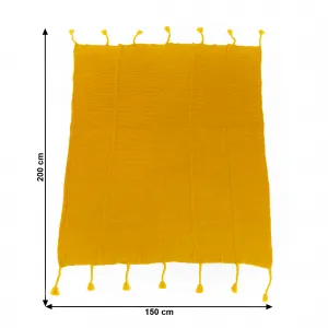 TEMPO-KONDELA KALANE, luxusná pletená deka so strapcami, horčicová, 150x200 cm