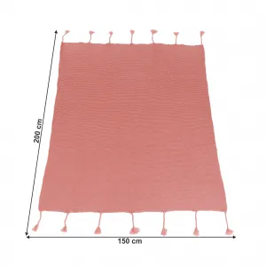 TEMPO-KONDELA KALANE, luxusná pletená deka so strapcami, ružová, 150x200 cm