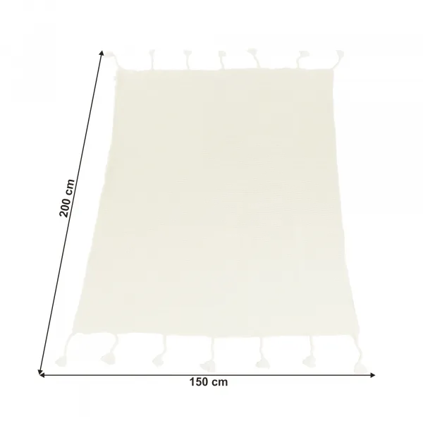 TEMPO-KONDELA KALANE, luxusná pletená deka so strapcami, smotanová, 150x200 cm