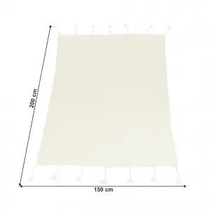 TEMPO-KONDELA KALANE, luxusná pletená deka so strapcami, smotanová, 150x200 cm
