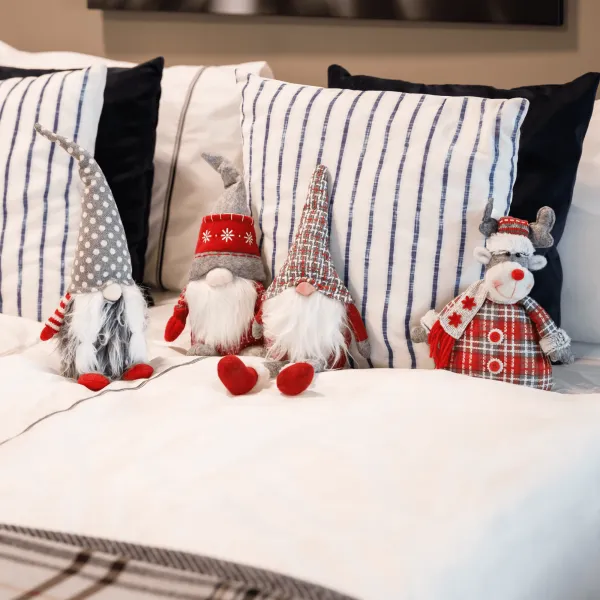 Vianočné dekoračné postavičky, set 4 ks, látka, červená/sivá/biela, DOLL