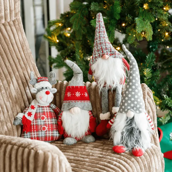 Vianočné dekoračné postavičky, set 4 ks, látka, červená/sivá/biela, DOLL