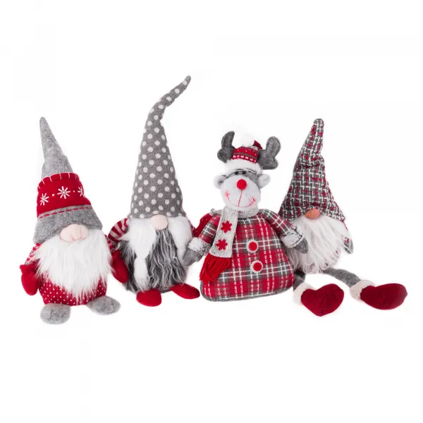Vianočné dekoračné postavičky, set 4 ks, látka, červená/sivá/biela, DOLL