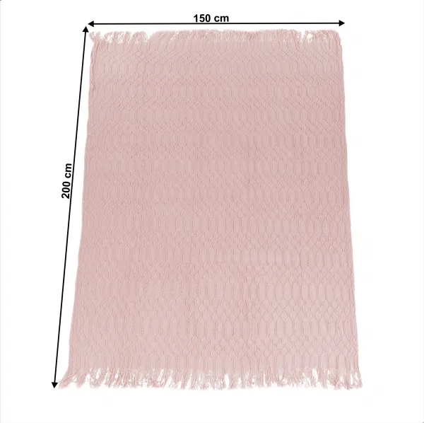 TEMPO-KONDELA SULIA TYP 2, pletená deka so strapcami, svetloružová, 150x200 cm