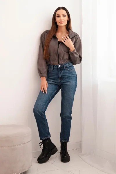 Suede zip-up sweatshirt in grey color
