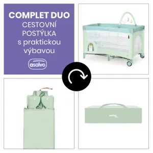 Asalvo COMPLET DUO cestovná postieľka s druhým dňom a hrazdičkou, hedgehog