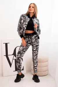 Legínovo Dámska maskáčová tepláková súprava z bavlny so zipsom a sťahovačkami khaki+čierna Farba: Sivá, Veľkosť: UNI
