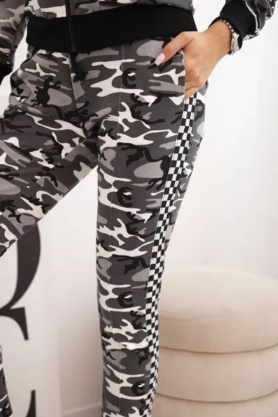 Legínovo Dámska maskáčová tepláková súprava z bavlny so zipsom a sťahovačkami khaki+čierna Farba: Sivá, Veľkosť: UNI