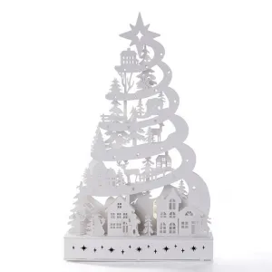 Vianočný svietiaci strom, 45 x 6 x 27 cm, 15 LED, drevo