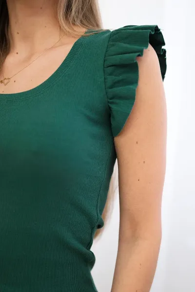 Legínovo Tmavé ružové šaty s volánom na rukáve Farba: Zelená, Veľkosť: UNI