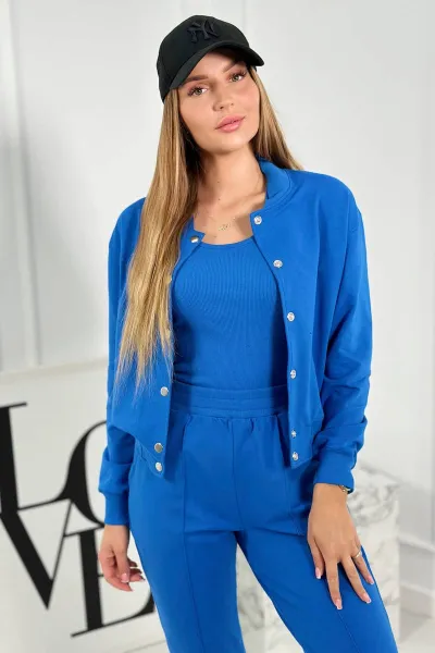 Legínovo Komplet 3 v 1 mikina na patentky + top + nohavice fuksia Farba: Modrá, Veľkosť: UNI