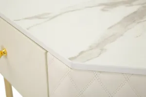 Mauro Ferretti Rohový konzolový stolek Sharon 60 cm ekokůže krémový/zlatý