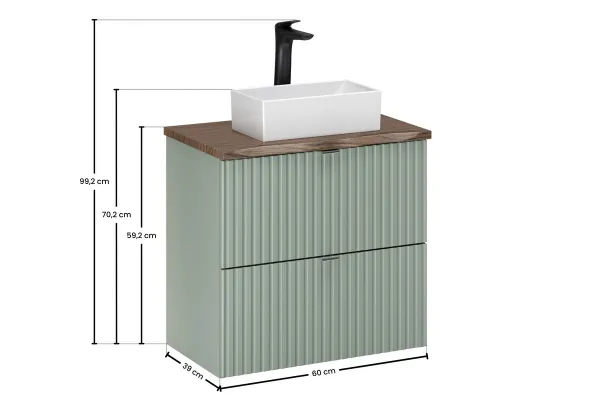 Comad Závesná skrinka Line Reed Green Gaja s doskou a umývadlom 60 cm zelená/dub casella