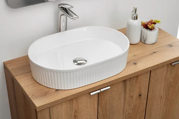 Comad Závesná skrinka Nova Cashmere Beyond I s doskou a umývadlom 80 cm kašmírová/dub casella