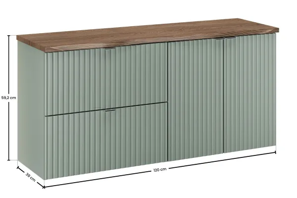 Comad Závesná skrinka pod umývadlo Line Reed Green s doskou 120 cm zelená/dub casella