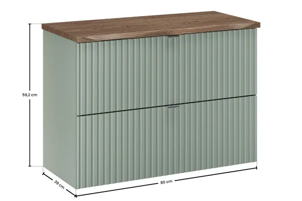 Comad Závesná skrinka pod umývadlo Line trstinová zelená s doskou 80 cm zelená/dub casella
