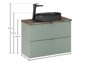 Comad Závesná skrinka Line Reed Green Beyond s doskou a umývadlom 80 cm zelená/dub casella