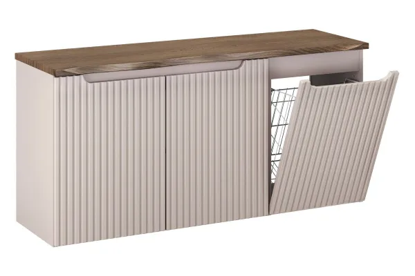 Comad Závesná skrinka pod umývadlo Nova Cashmere s doskou a košom na bielizeň 120 cm kašmírová/dub casella