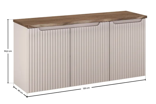 Comad Závesná skrinka pod umývadlo Nova Cashmere s doskou a košom na bielizeň 120 cm kašmírová/dub casella