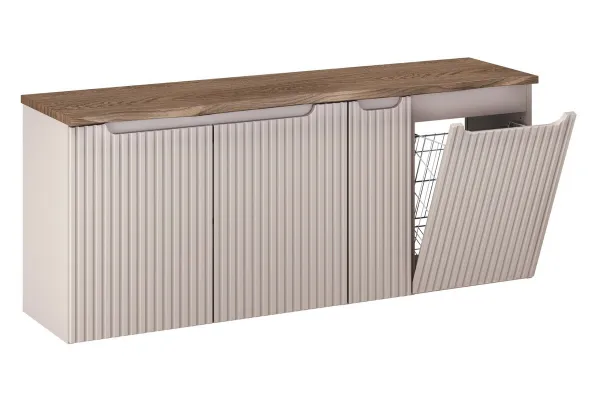 Comad Závesná skrinka pod umývadlo Nova Cashmere s doskou a košom na bielizeň 140 cm kašmírová/dub casella