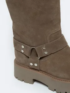 BIG STAR SHOES Kožené semišové dámske čižmy s prackami zateplené Big Star