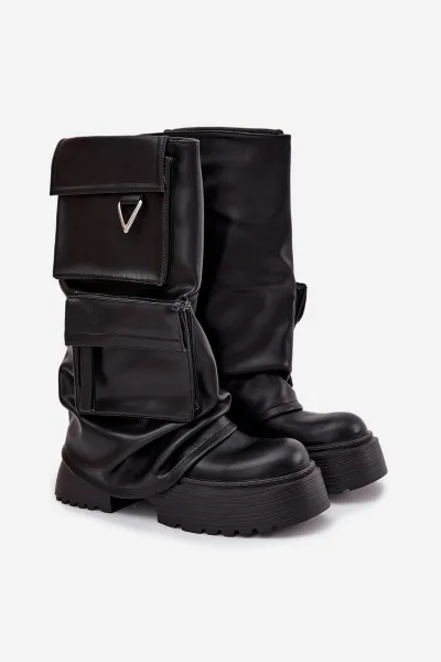 Boto zateplené slip-on čižmy na platforme s vreckami