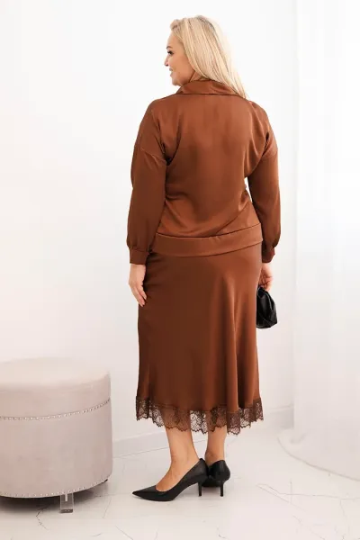 Plus size súprava s čipkou a saténovým leskom